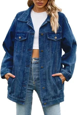 2024 Jean Jackets for Women Fashion Oversized Boyfriend Button Down Denim Jacket Western Fall Basic Shacket Jacket