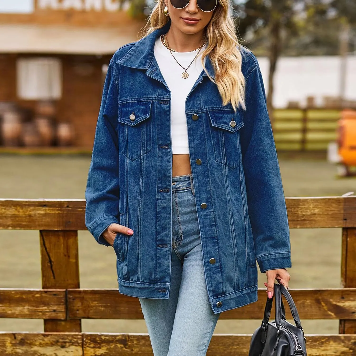 2024 Jean Jackets for Women Fashion Oversized Boyfriend Button Down Denim Jacket Western Fall Basic Shacket Jacket