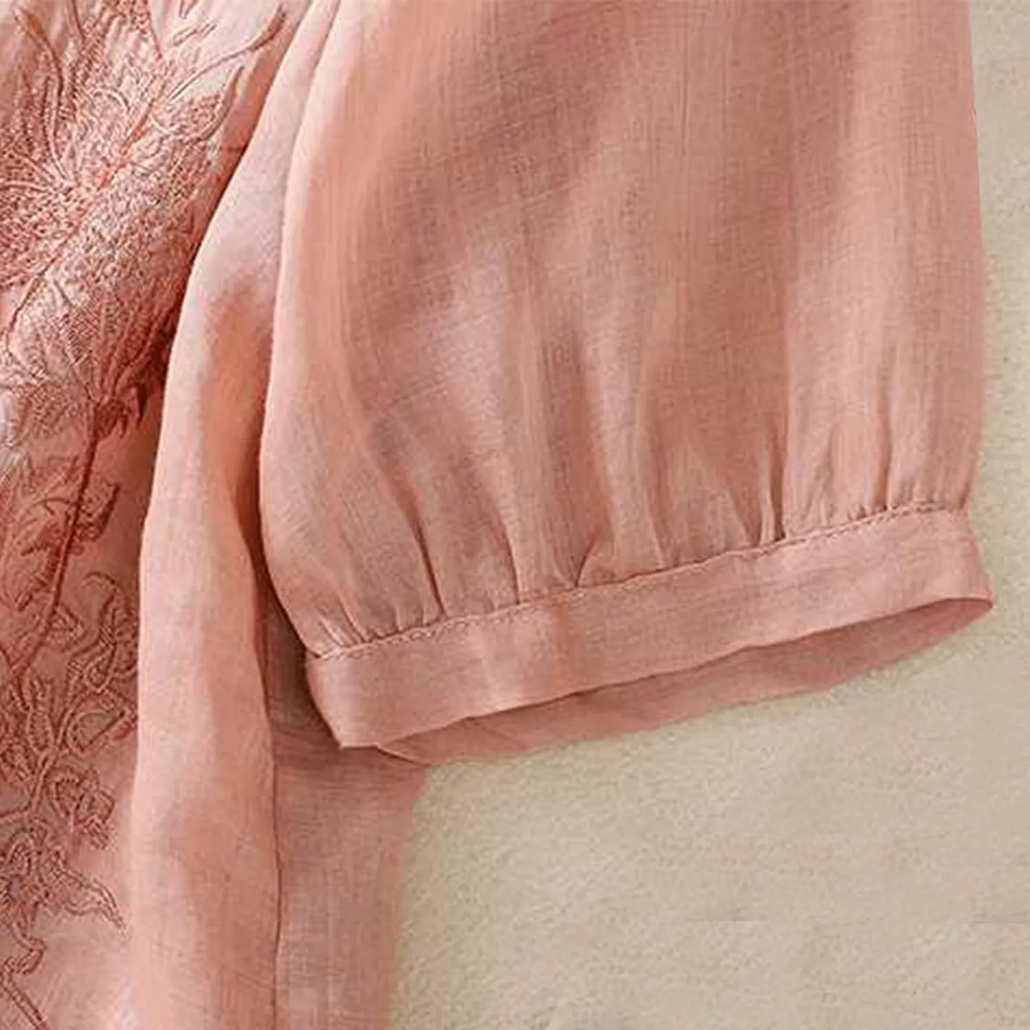 2025 Cotton Linen Shirts for Women Embroidery Jacquard V Neck Blouses Tunics Vintage Boho 3/4 Sleeve Tops Tees