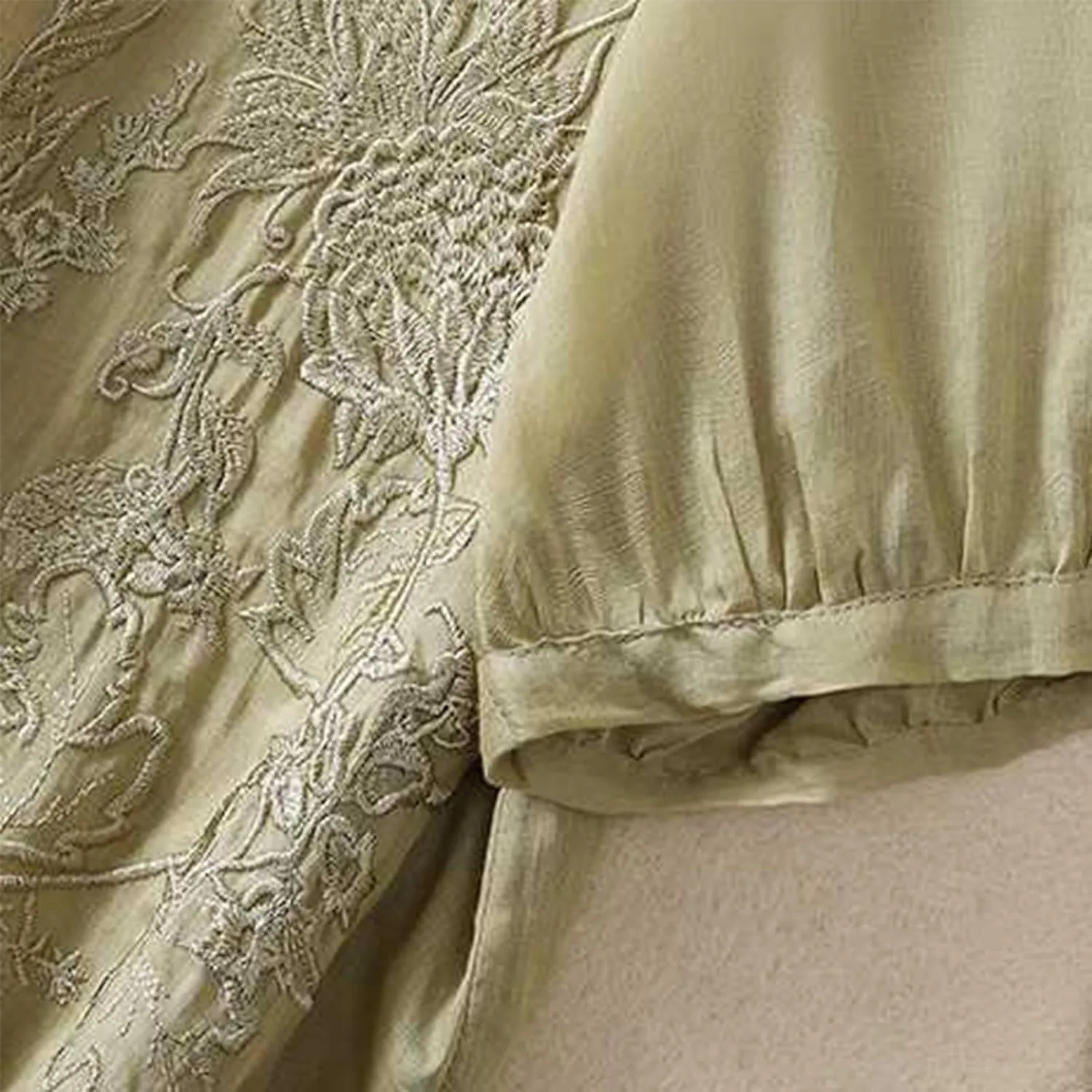 2025 Cotton Linen Shirts for Women Embroidery Jacquard V Neck Blouses Tunics Vintage Boho 3/4 Sleeve Tops Tees