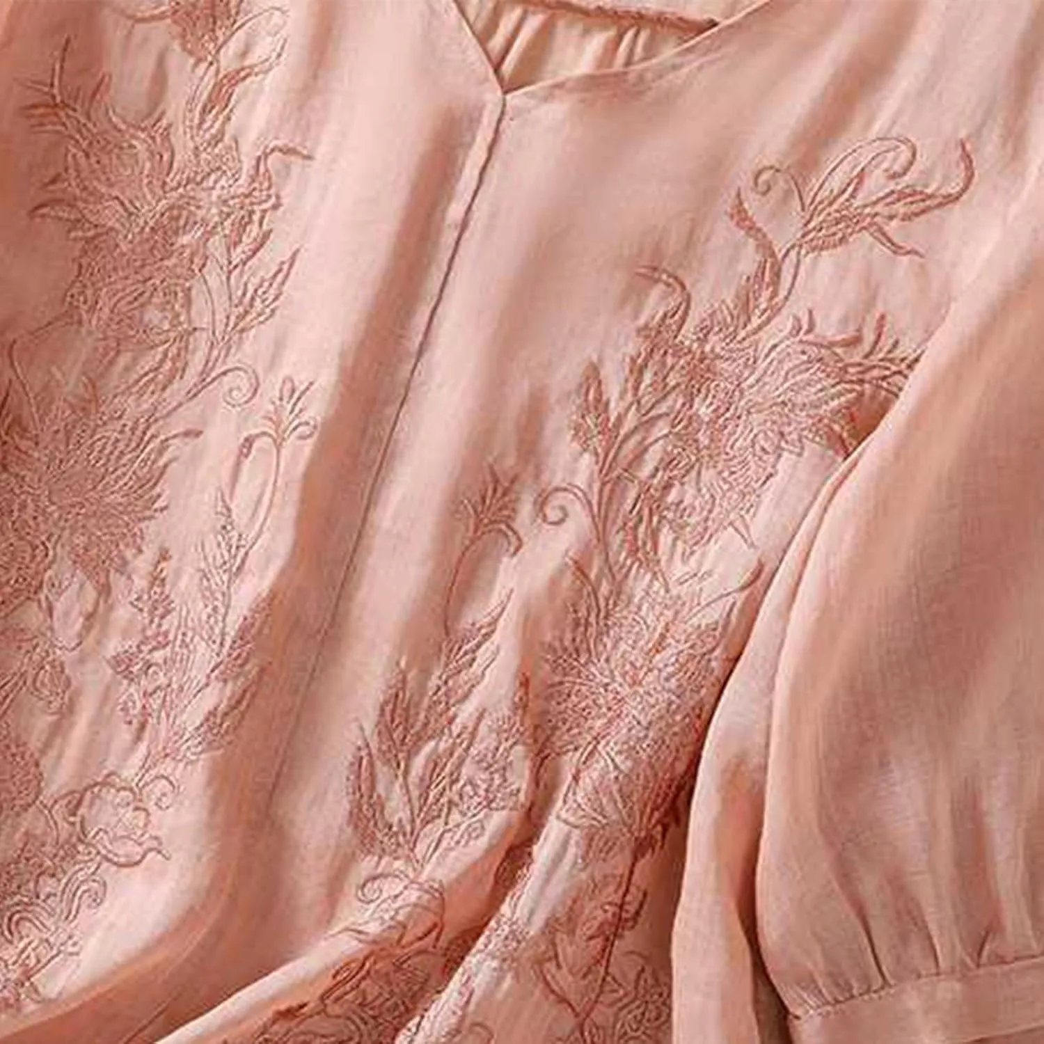 2025 Cotton Linen Shirts for Women Embroidery Jacquard V Neck Blouses Tunics Vintage Boho 3/4 Sleeve Tops Tees