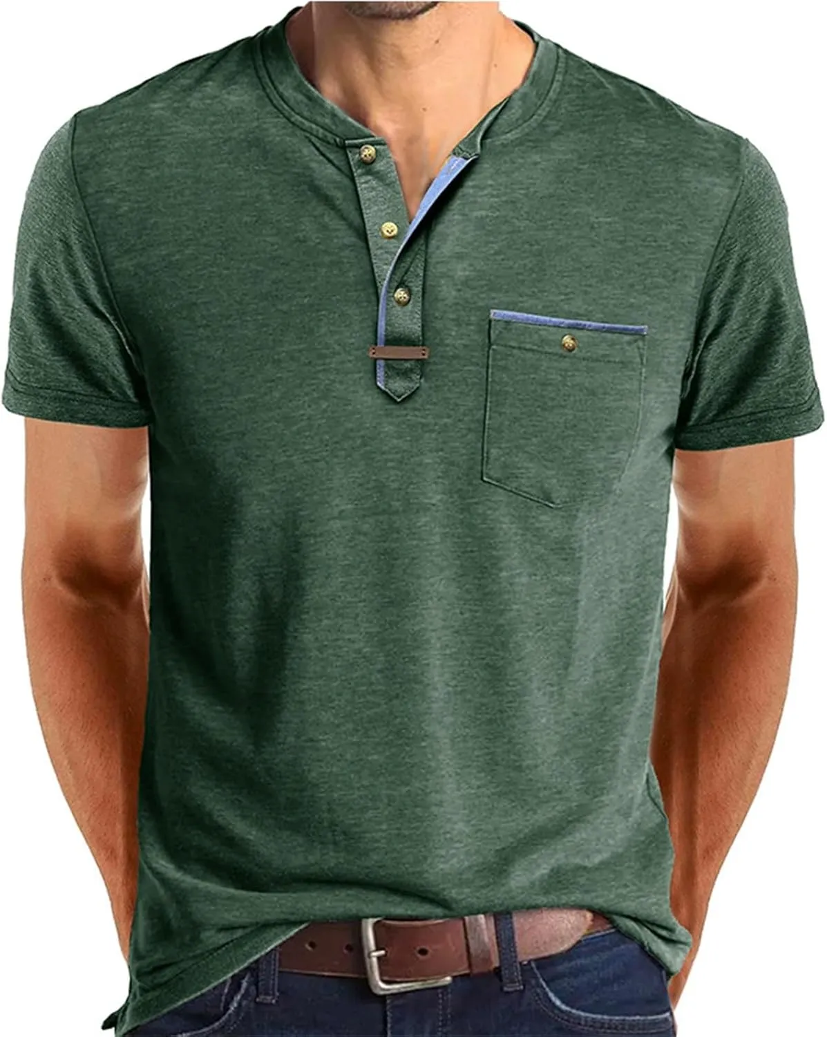 2025 Henley Shirts for Men Short Sleeve Casual T-Shirts Fashion Basic Summer Classic Lightweight Tee Tops with Pocket