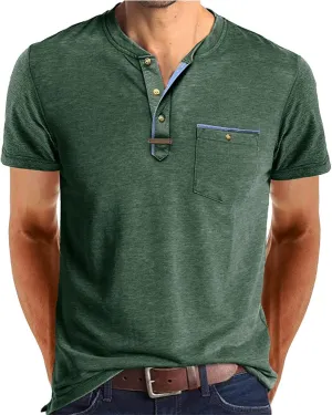 2025 Henley Shirts for Men Short Sleeve Casual T-Shirts Fashion Basic Summer Classic Lightweight Tee Tops with Pocket