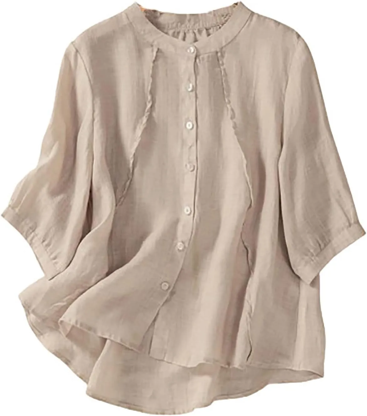 2025 Summer Boho Top Cotton Linen Button Long Sleeve Shirt Women Vintage Blouse Tees Loose Casual Peasant Tunics Tops