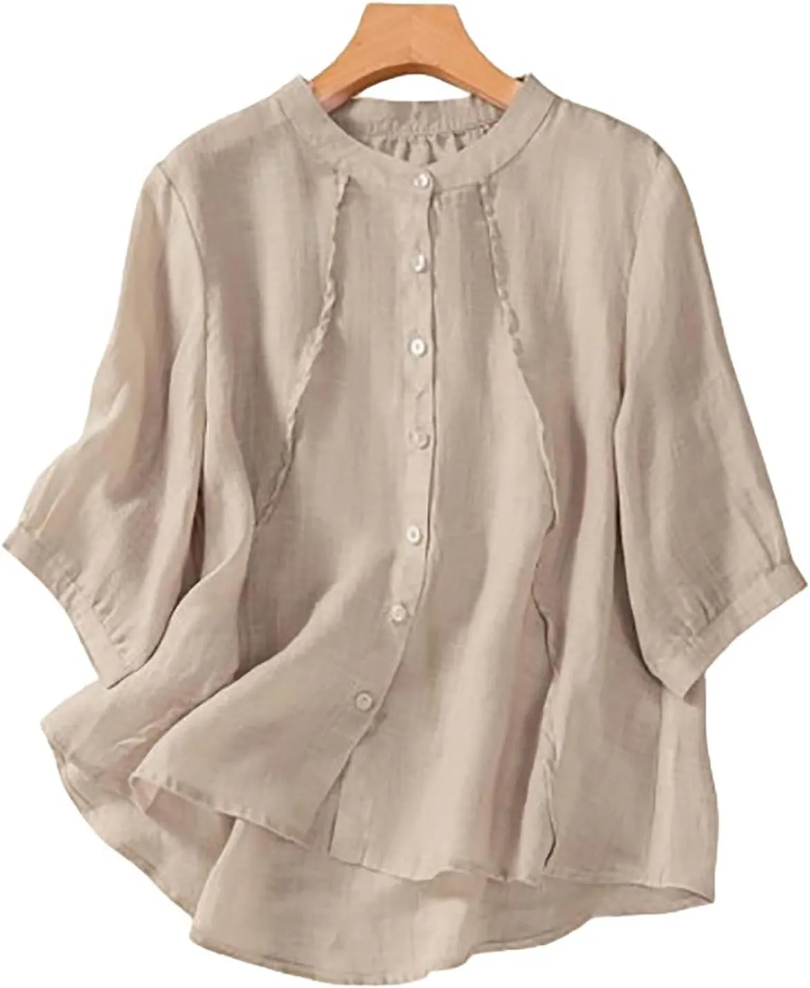 2025 Summer Boho Top Cotton Linen Button Long Sleeve Shirt Women Vintage Blouse Tees Loose Casual Peasant Tunics Tops