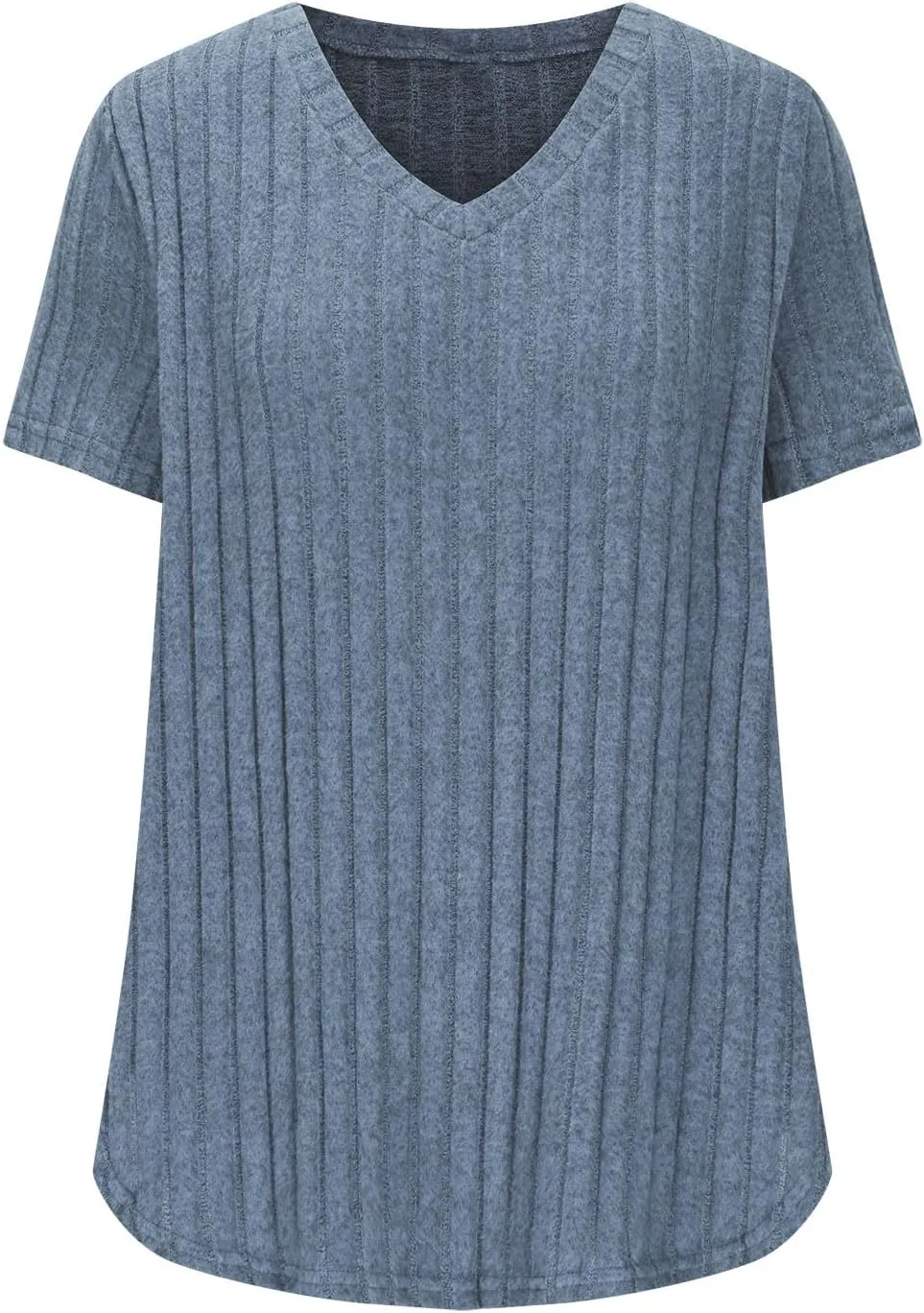 2025 Women's Plus Size Ribbed Tops Casual Trendy V Neck Solid Color Shirts Lightweight Short Sleeve Blouses Tees
