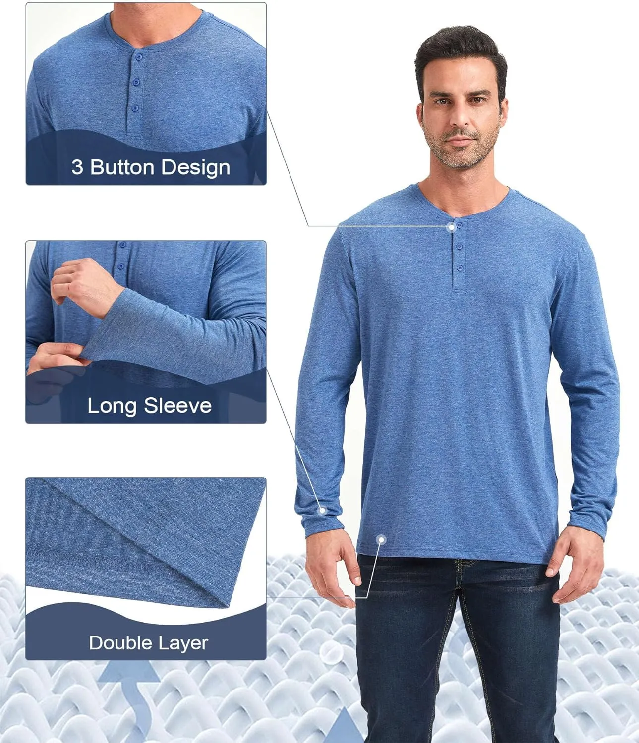 4Pack Mens Henley T-Shirts,Multipack Henley Short Sleeve Shirts,3 Button Tee Shirts Multi Color,Classic Casual T Pack