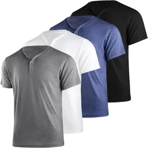 4Pack Mens Henley T-Shirts,Multipack Henley Short Sleeve Shirts,3 Button Tee Shirts Multi Color,Classic Casual T Pack