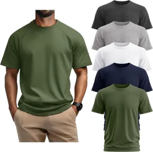 5 Pack Men's Big & Tall Cotton T-Shirts, Short Sleeve Crew Neck Shirts Moisture Wicking Classic Tees Bulk Multipack