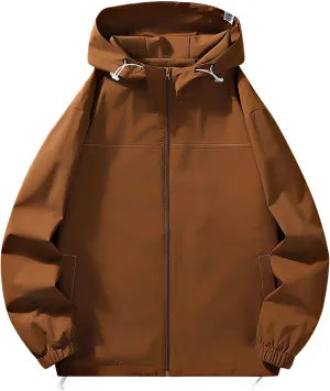 Adjustable Hooded Raincoats Women Lightweight Waterproof Windbreaker Rain Jackets Zip Up Long High Neck Trench Coat
