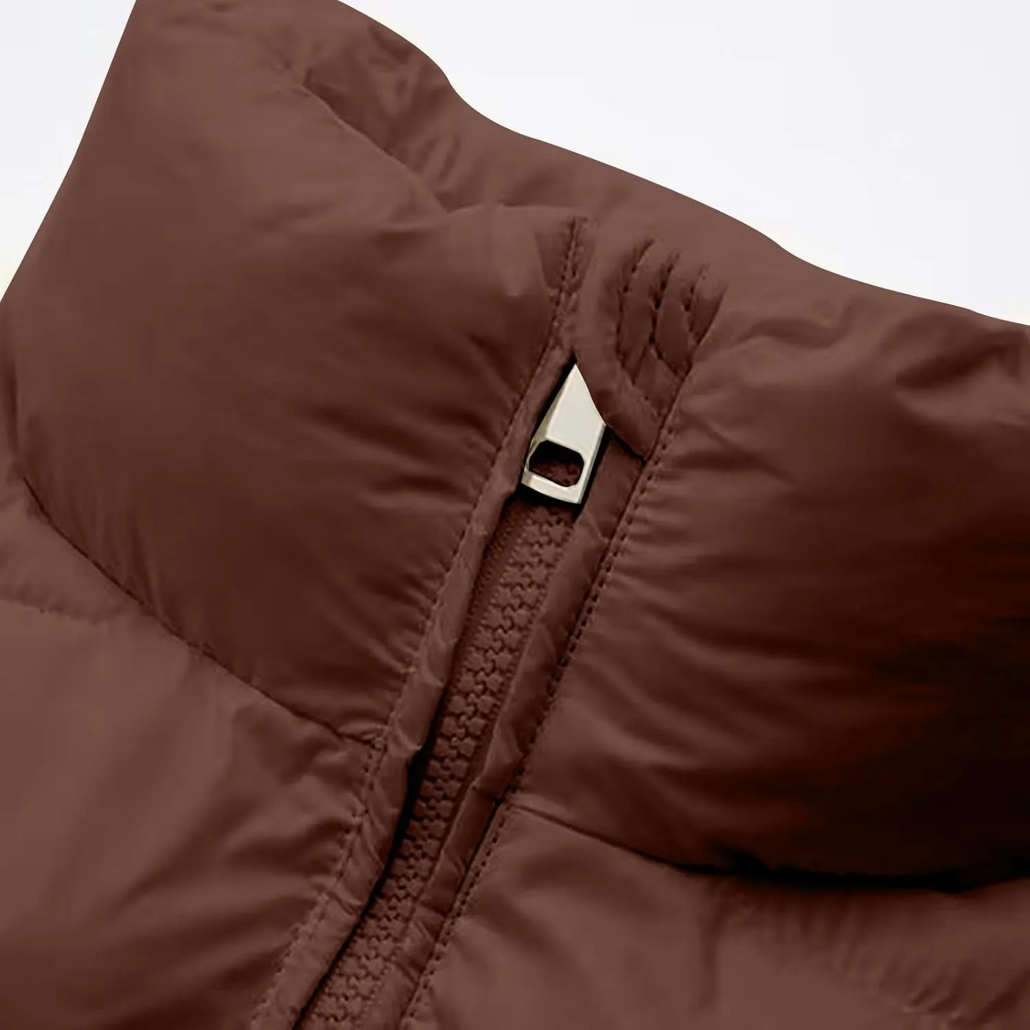 Akklian Women's Cropped Puffer Jacket No Hood Padded Down Jackets Winter High Neck Quilted Coat Zipper Chunky Thermal Outwear
