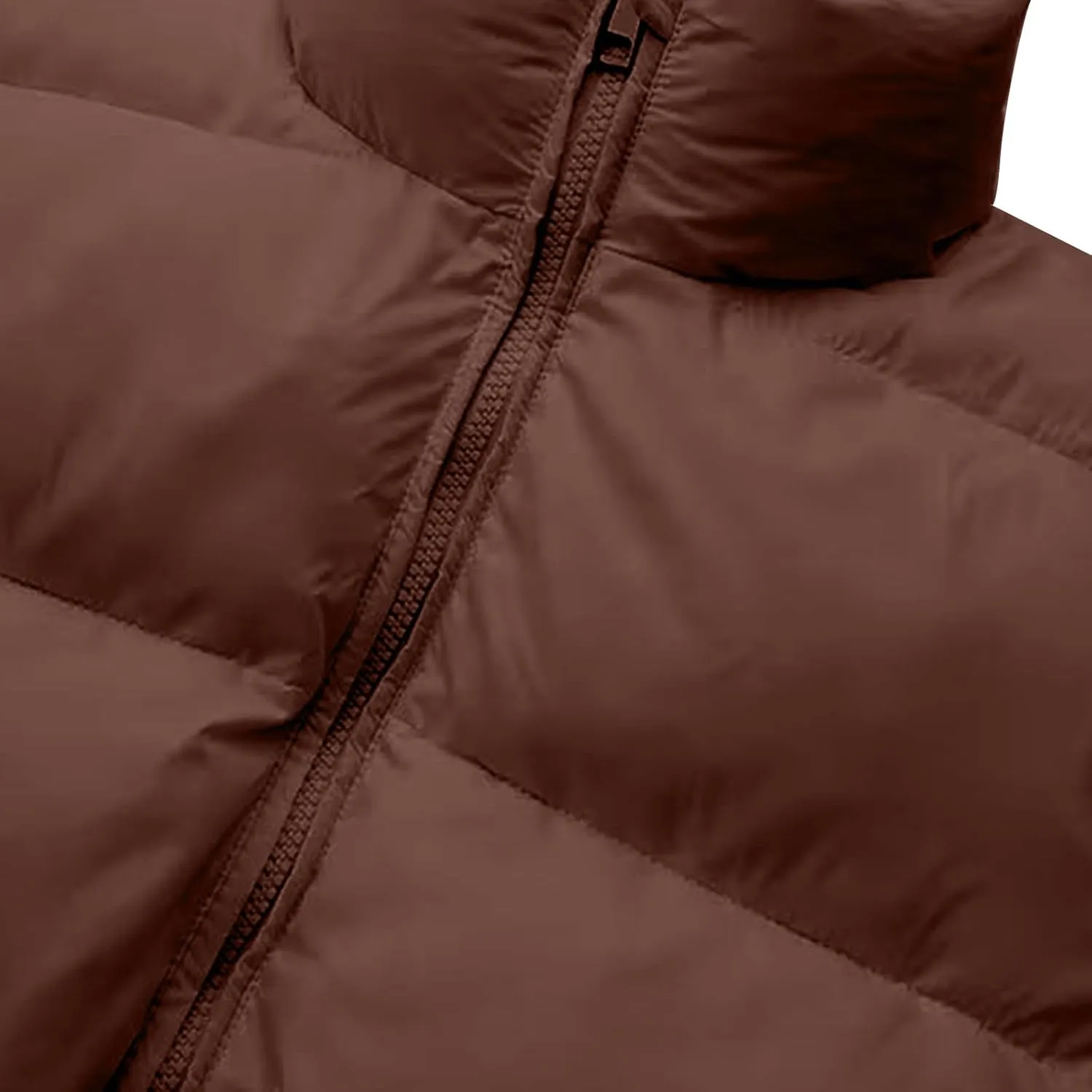 Akklian Women's Cropped Puffer Jacket No Hood Padded Down Jackets Winter High Neck Quilted Coat Zipper Chunky Thermal Outwear