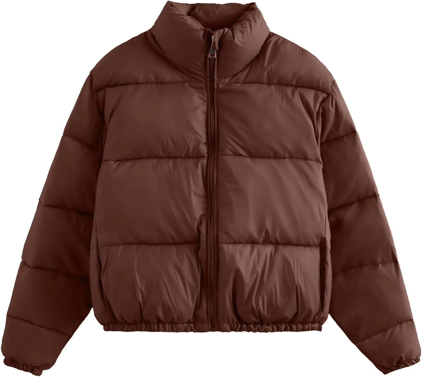 Akklian Women's Cropped Puffer Jacket No Hood Padded Down Jackets Winter High Neck Quilted Coat Zipper Chunky Thermal Outwear