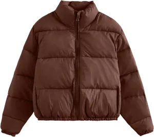 Akklian Women's Cropped Puffer Jacket No Hood Padded Down Jackets Winter High Neck Quilted Coat Zipper Chunky Thermal Outwear