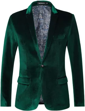 Blazer for Men Velvet Tuxedo One Button Blazers Dress Formal Suit Jacket for Wedding Prom Party Dinner with Pockets