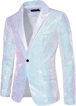 Blazers for Men One Button Sequin Regular Fit Lightweight Lapel Simple Suit Jacket for Formal and Casual Occasions