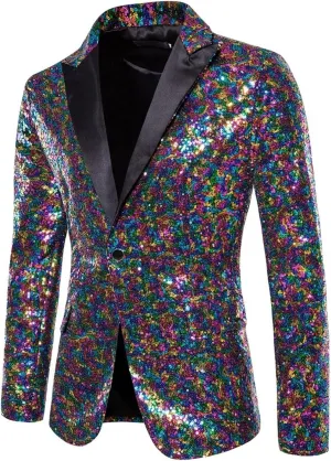 Blazers for Men One Button Sequin Regular Fit Lightweight Lapel Simple Suit Jacket for Formal and Casual Occasions
