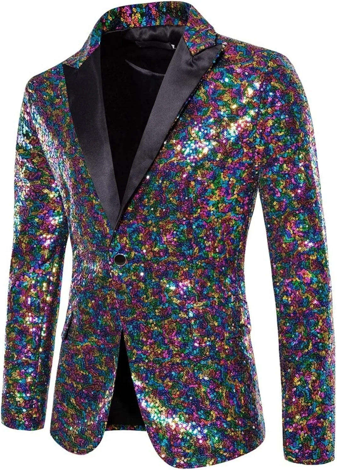 Blazers for Men One Button Sequin Regular Fit Lightweight Lapel Simple Suit Jacket for Formal and Casual Occasions