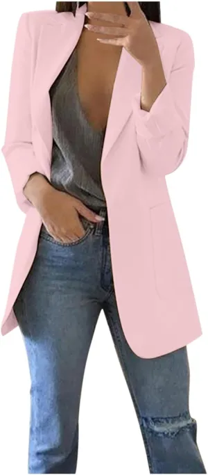 Blazers for Women 2024 Winter Open Front Long Sleeve Work Jackets Coat Business Casual Lapel Suit Jacket with Pocket