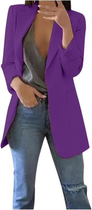 Blazers for Women 2024 Winter Open Front Long Sleeve Work Jackets Coat Business Casual Lapel Suit Jacket with Pocket