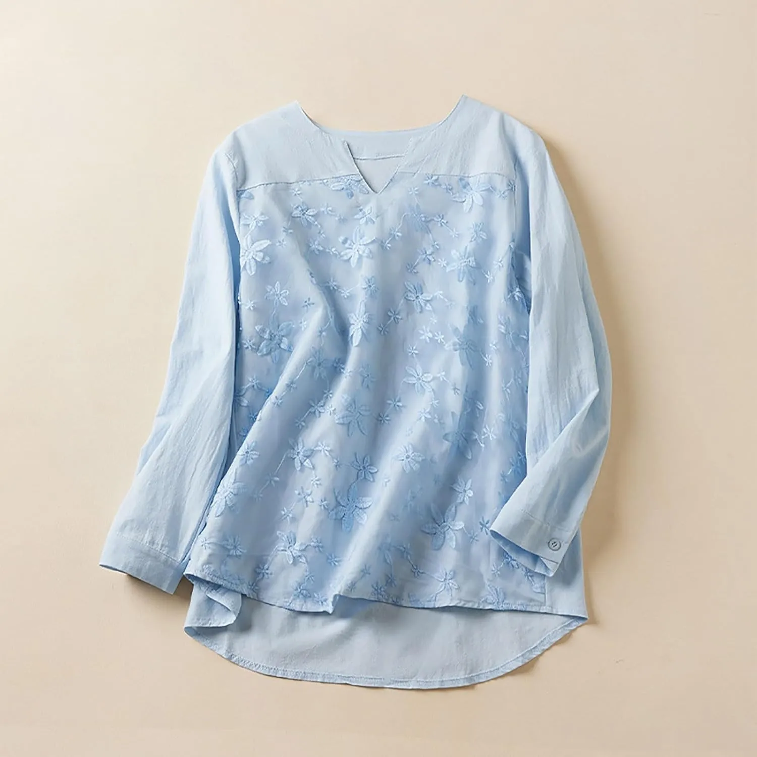 Boho Embroidered Tops for Women 2025 Cotton Linen Peasant Blouses Summer Lantern Sleeve Bohemian Shirts Tees Tunics