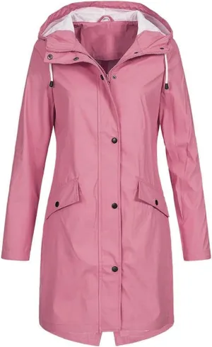 Canbebig Raincoat Women Lightweight Waterproof Coats Long Hooded Trench Coats Packable Rain Coats with Pockets Travel Jackets