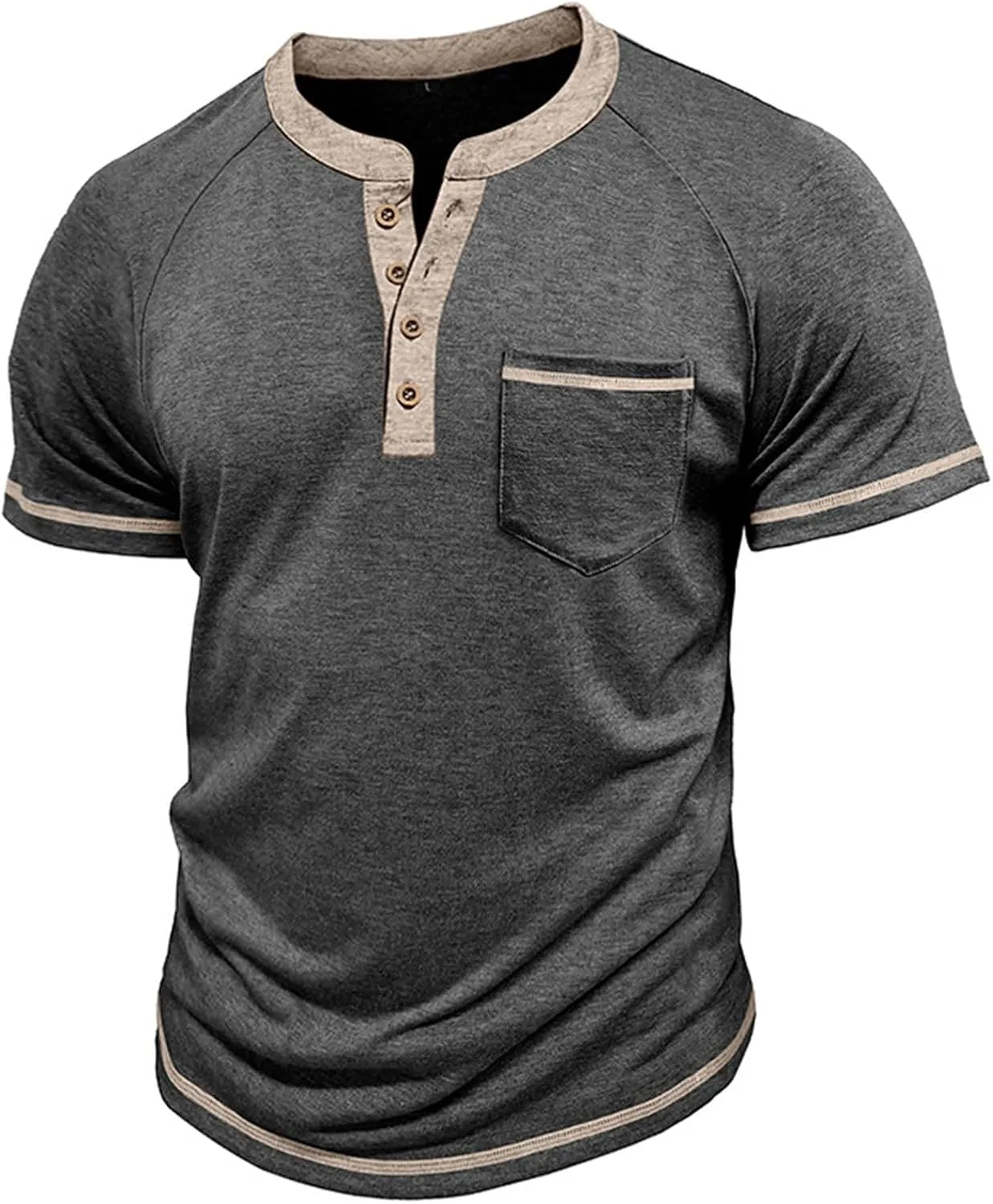 Casual Henley Shirts for Men Classic Button Up Cotton Short Sleeve T-Shirt Summer Basic Solid Lightweight Tees Tops