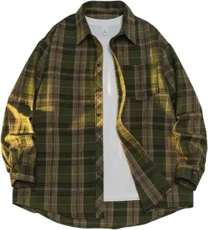 Casual Plaid Shirt for Men 100% Cotton Shirt Classic Soft Long Sleeve Button Sown Dress T Shirts Gym Work Tops