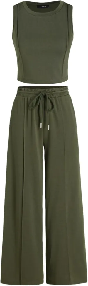CIDER Stitch Tank Top & Elastic Waist Crop Pants