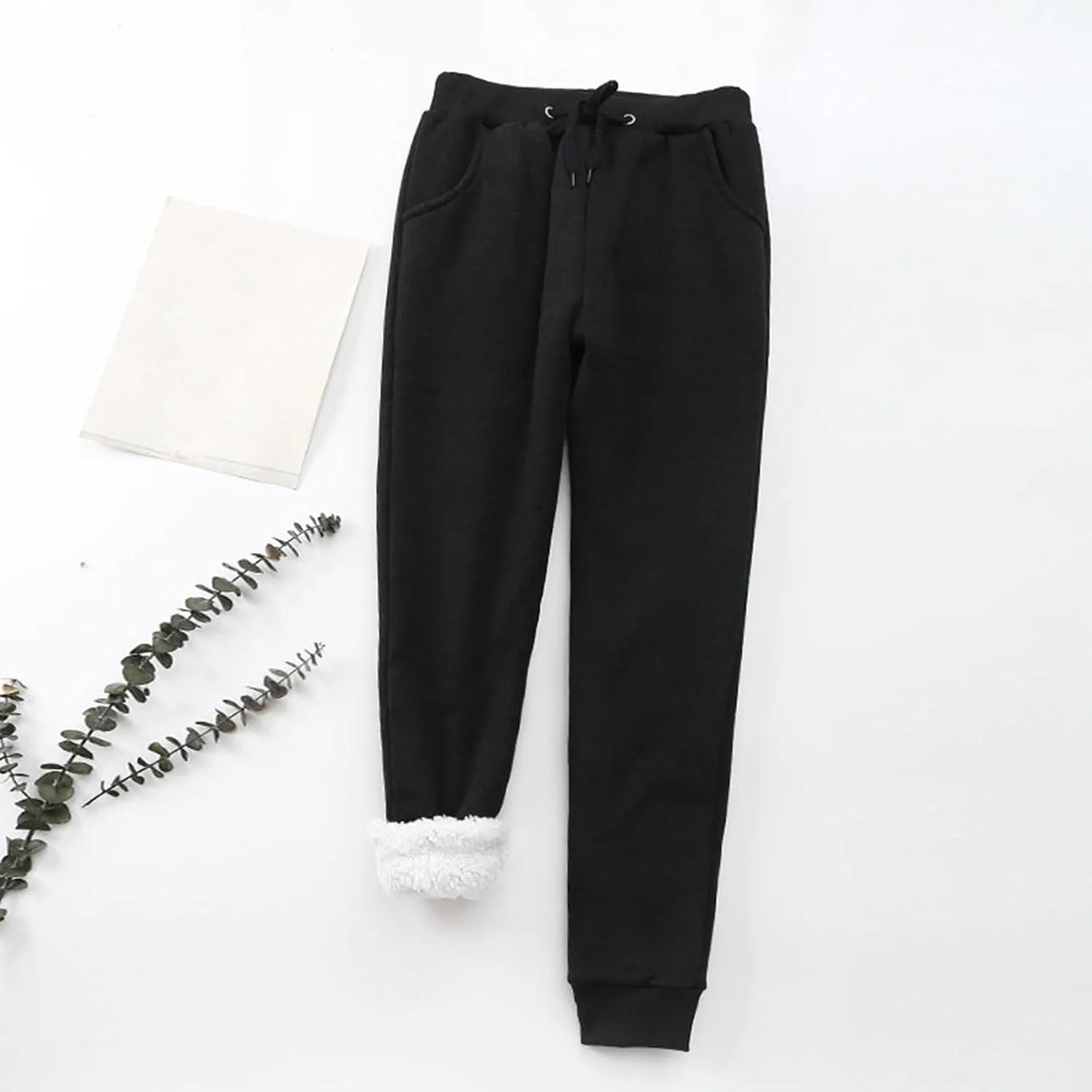 Cinch Bottom Sweatpants for Women with Pockets Sherpa Fleece Lined Loose Fit Drawstring Joggers Pants Heavy Baggy Casual Gym