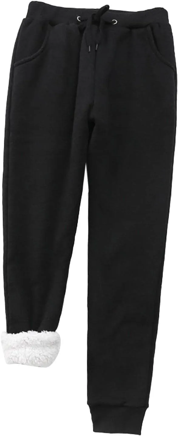 Cinch Bottom Sweatpants for Women with Pockets Sherpa Fleece Lined Loose Fit Drawstring Joggers Pants Heavy Baggy Casual Gym