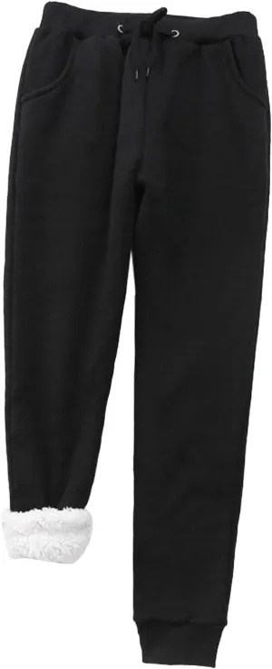 Cinch Bottom Sweatpants for Women with Pockets Sherpa Fleece Lined Loose Fit Drawstring Joggers Pants Heavy Baggy Casual Gym