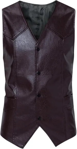 Classic Snap Button Motorcycle Leather Vest for Men Riding Club Adult Motorcycle Jacket Vintage Soft Waistcoat with Pockets