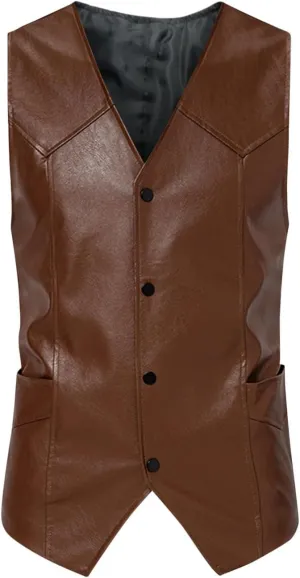 Classic Snap Button Motorcycle Leather Vest for Men Riding Club Adult Motorcycle Jacket Vintage Soft Waistcoat with Pockets