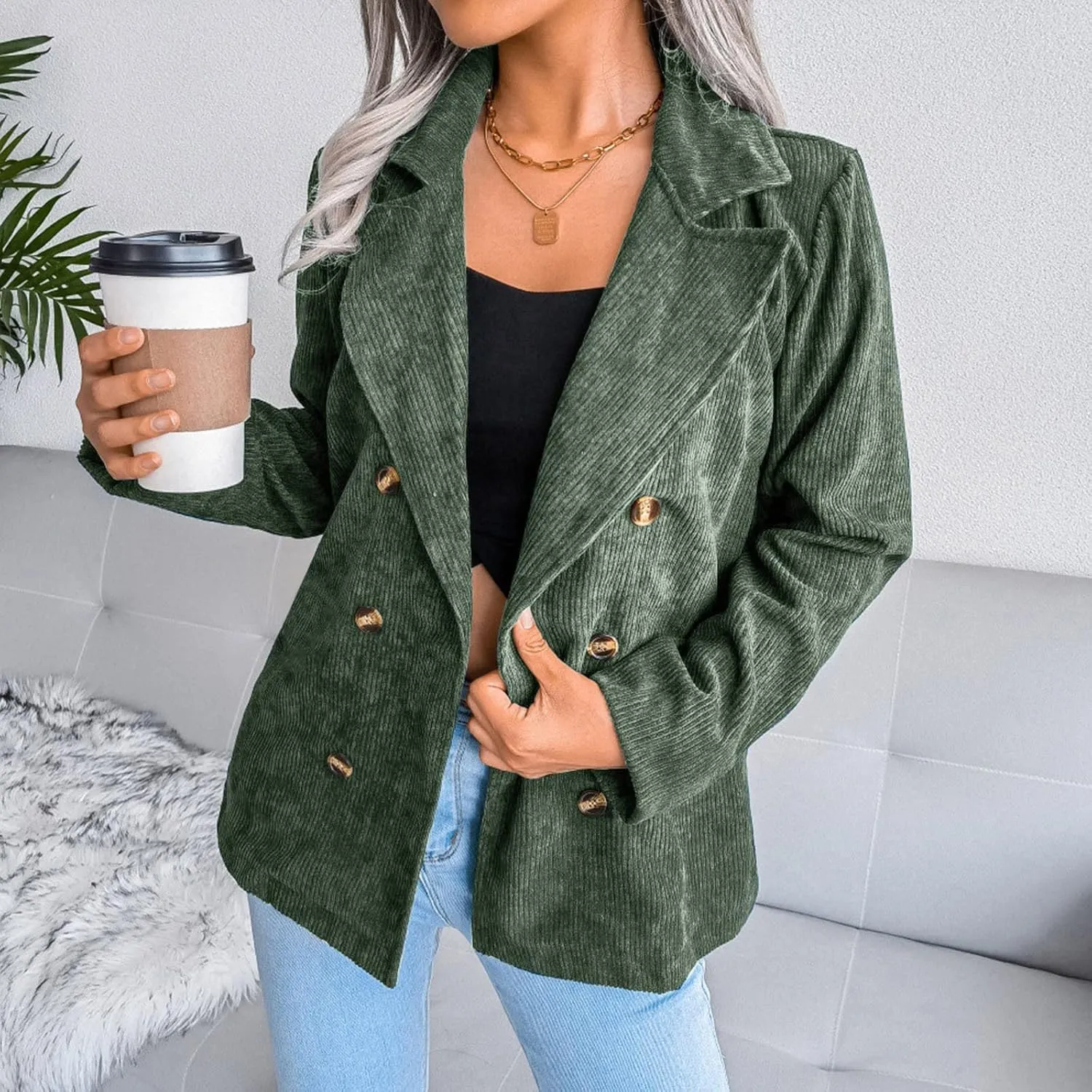 Collarless Blazer Jackets for Women Causal Womens Jackets Long Sleeve Wool Novelty Blazers Loose Oversized Jackets
