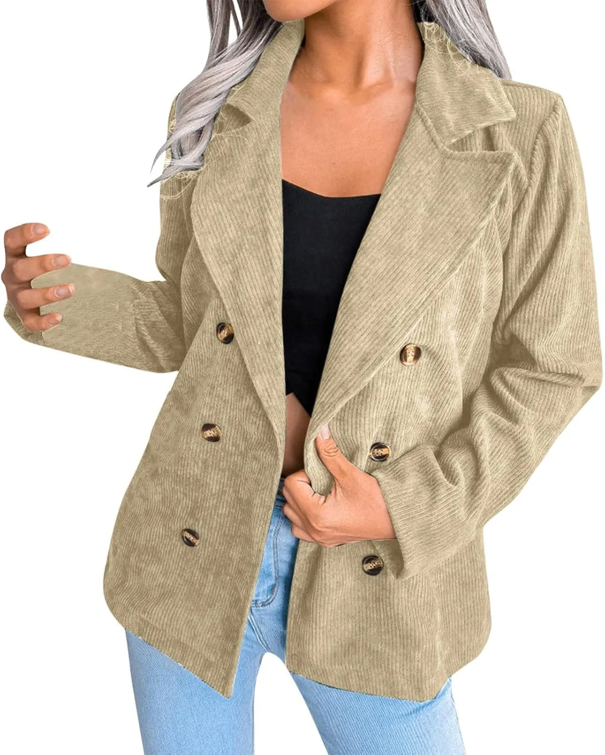 Collarless Blazer Jackets for Women Causal Womens Jackets Long Sleeve Wool Novelty Blazers Loose Oversized Jackets