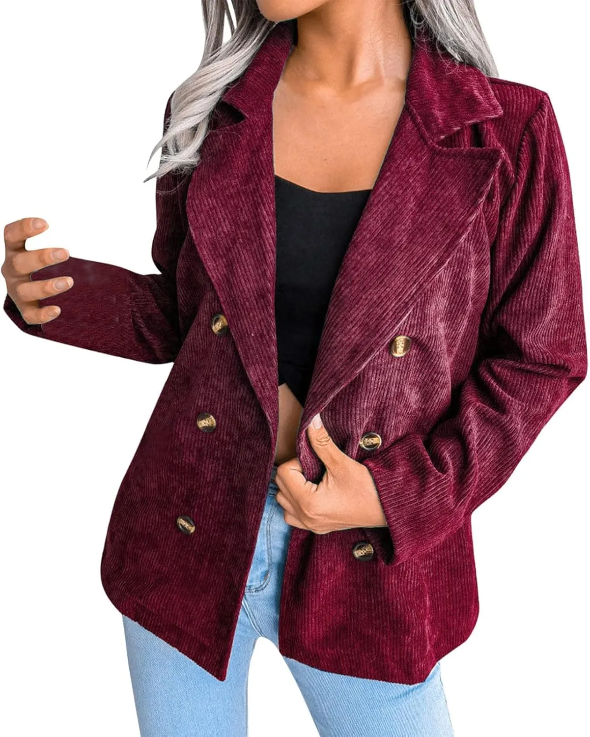 Collarless Blazer Jackets for Women Causal Womens Jackets Long Sleeve Wool Novelty Blazers Loose Oversized Jackets