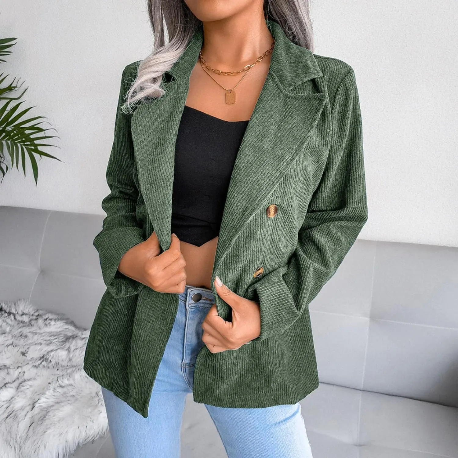 Collarless Blazer Jackets for Women Causal Womens Jackets Long Sleeve Wool Novelty Blazers Loose Oversized Jackets