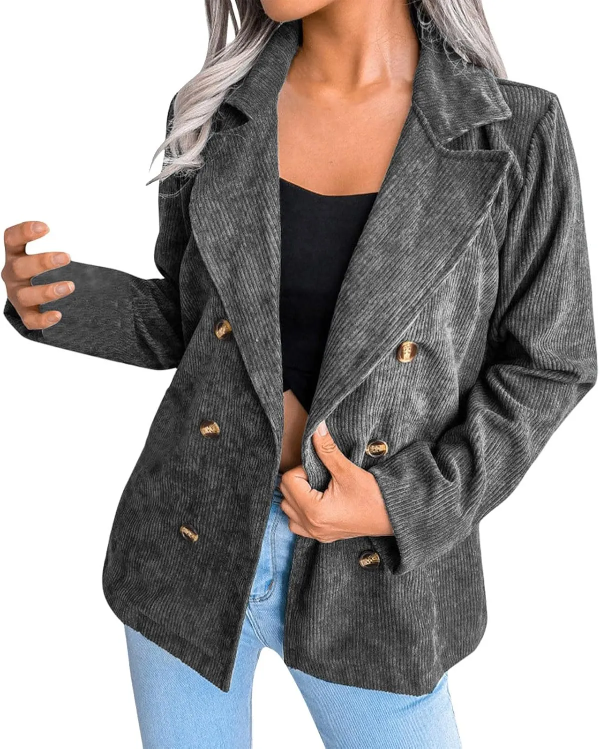 Collarless Blazer Jackets for Women Causal Womens Jackets Long Sleeve Wool Novelty Blazers Loose Oversized Jackets