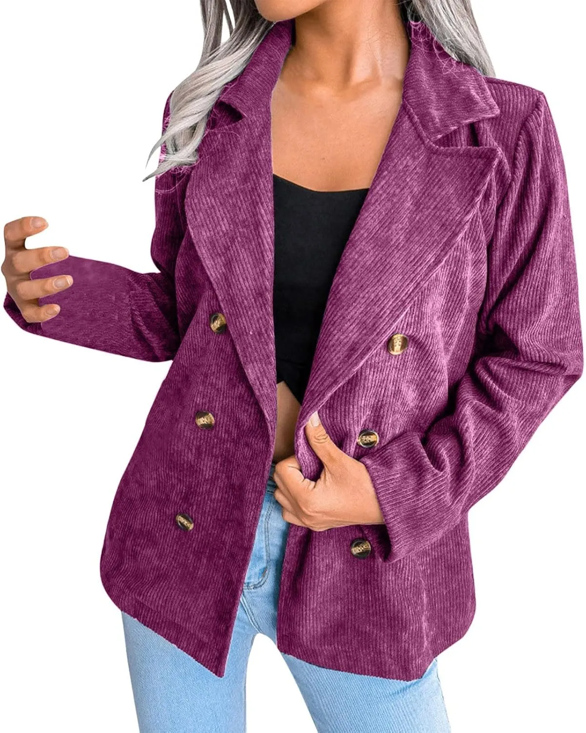 Collarless Blazer Jackets for Women Causal Womens Jackets Long Sleeve Wool Novelty Blazers Loose Oversized Jackets