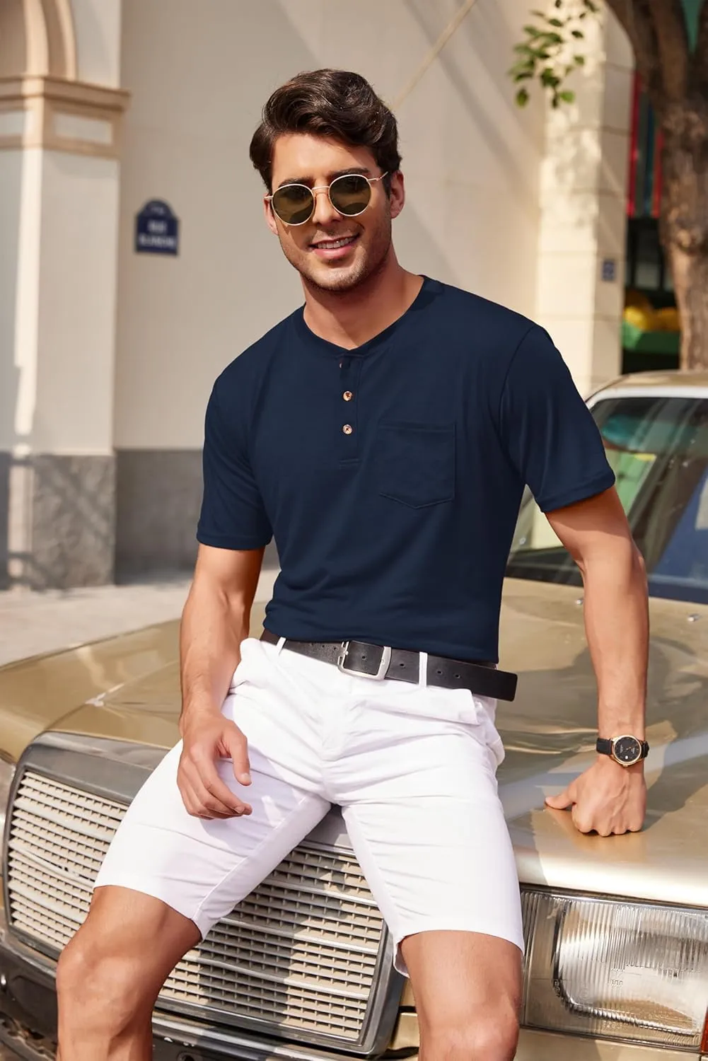 COOFANDY Men's 3 Pack Henley Shirts Short Sleeve Casual Basic Tees Classic Henley Summer Solid T Shirts with Pocket