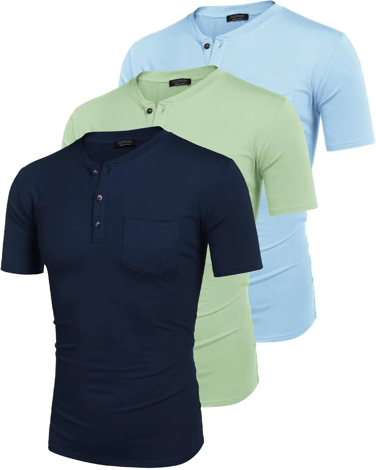 COOFANDY Men's 3 Pack Henley Shirts Short Sleeve Casual Basic Tees Classic Henley Summer Solid T Shirts with Pocket