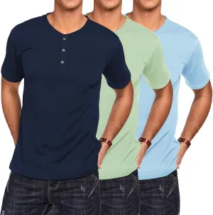COOFANDY Men's 3 Pack Henley Shirts Short Sleeve Casual Basic Tees Classic Henley Summer Solid T Shirts with Pocket