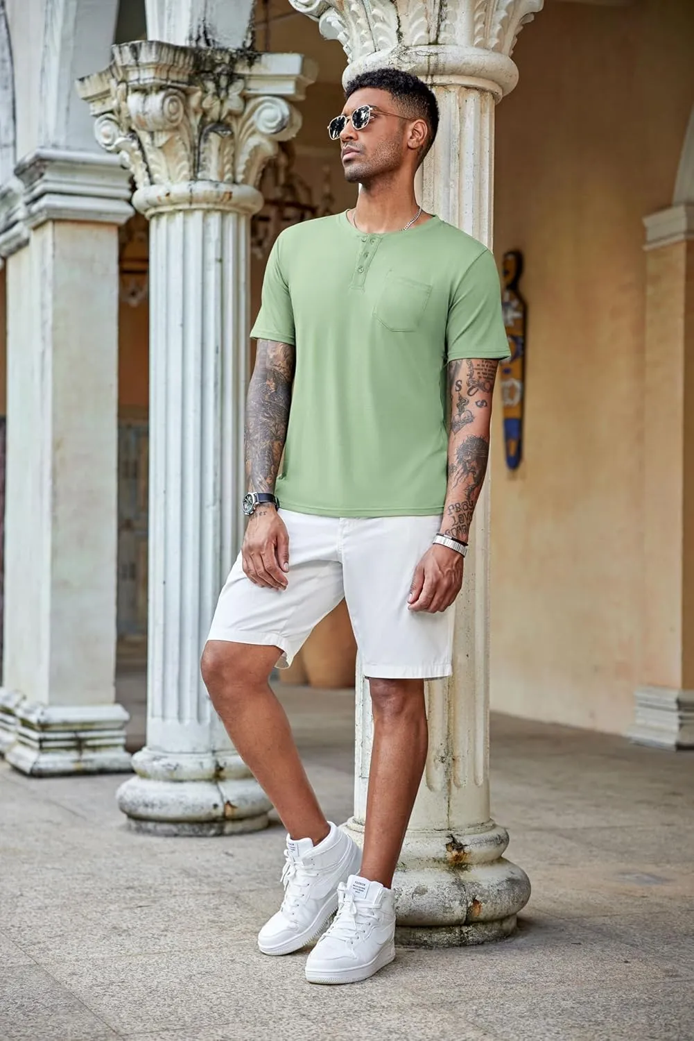 COOFANDY Men's 3 Pack Henley Shirts Short Sleeve Casual Basic Tees Classic Henley Summer Solid T Shirts with Pocket