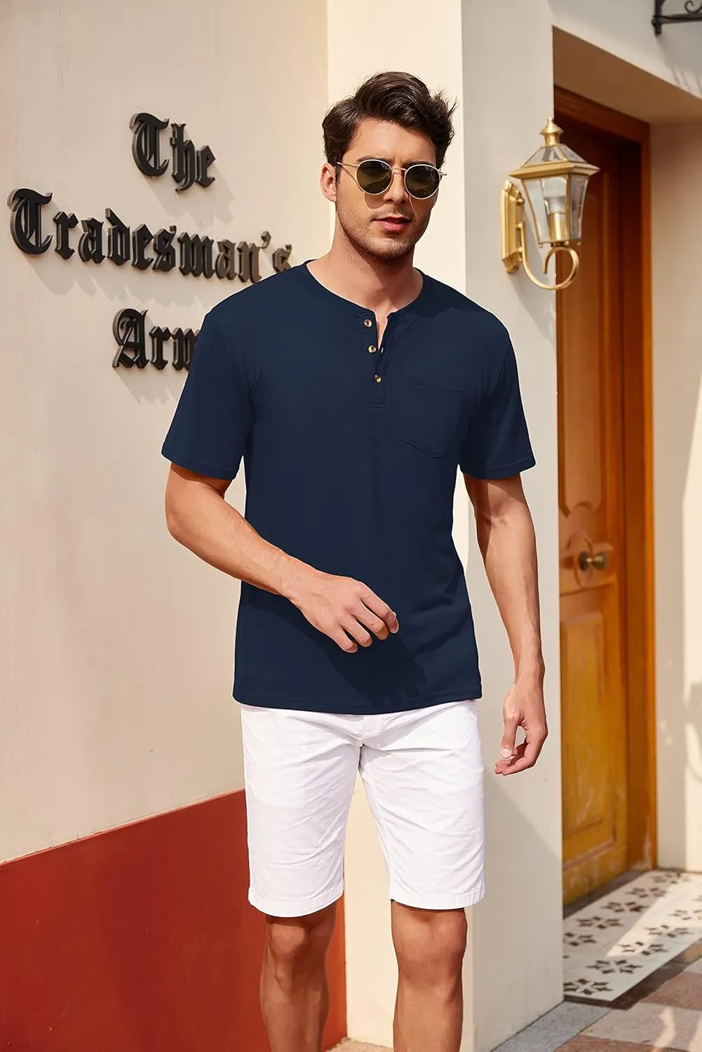 COOFANDY Men's 3 Pack Henley Shirts Short Sleeve Casual Basic Tees Classic Henley Summer Solid T Shirts with Pocket