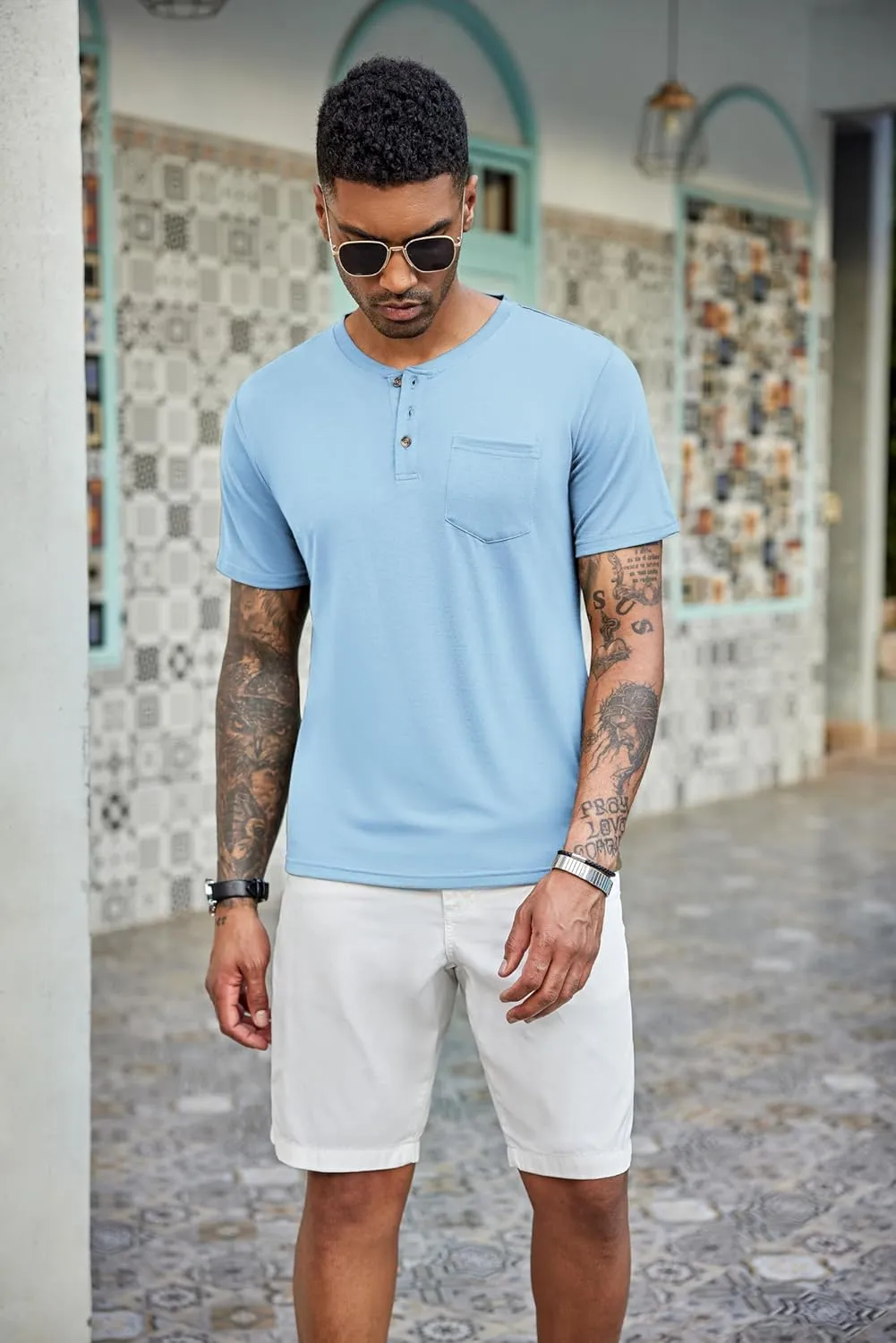 COOFANDY Men's 3 Pack Henley Shirts Short Sleeve Casual Basic Tees Classic Henley Summer Solid T Shirts with Pocket