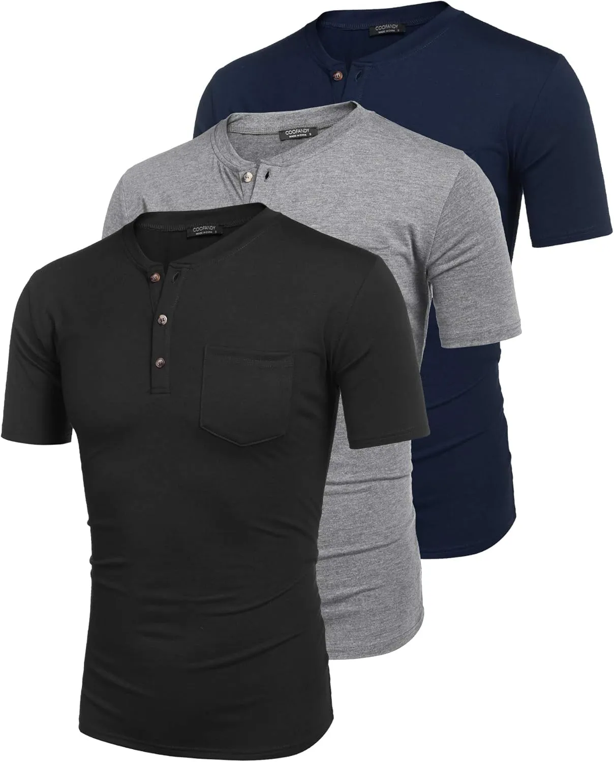 COOFANDY Men's 3 Pack Henley Shirts Short Sleeve Casual Basic Tees Classic Henley Summer Solid T Shirts with Pocket