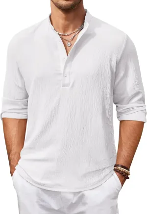 COOFANDY Men's Casual Henley Shirts Long Sleeve Hippie Beach T Shirts Yoga Summer Top