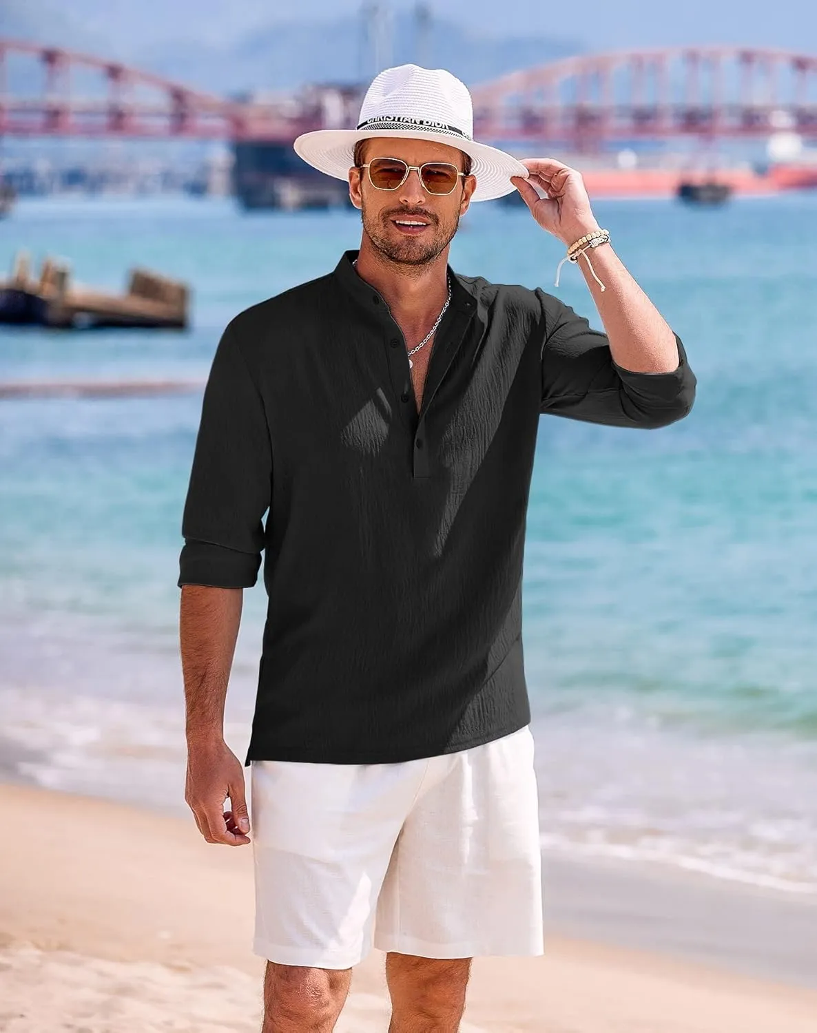 COOFANDY Men's Casual Henley Shirts Long Sleeve Hippie Beach T Shirts Yoga Summer Top