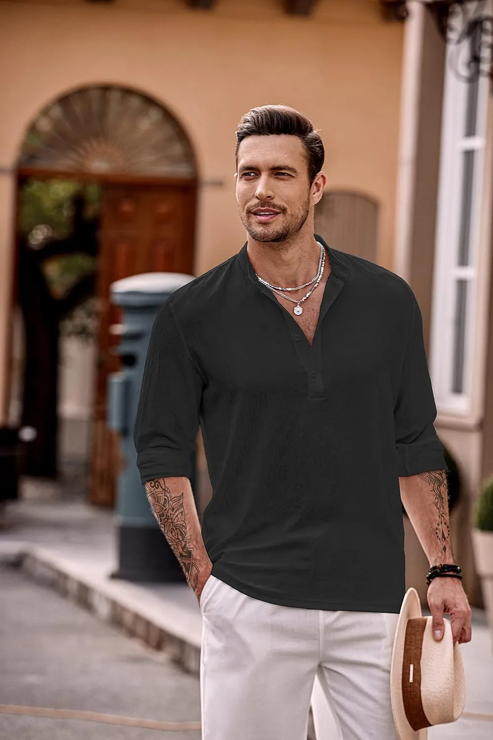 COOFANDY Men's Casual Henley Shirts Long Sleeve Hippie Beach T Shirts Yoga Summer Top